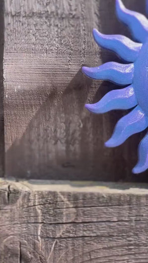 Chameleon colour shifting blue and purple 3D printed celestial sun and moon face hand painted details
